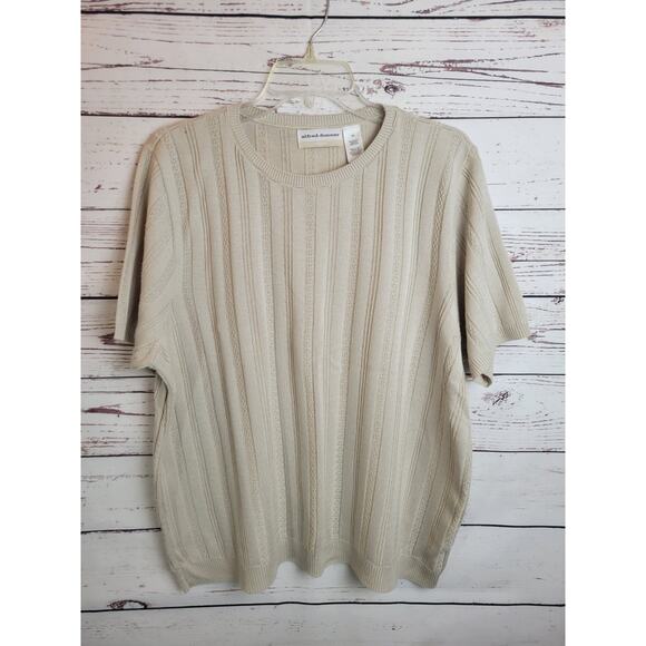 Alfred Dunner Short Sleeve Top Tan Striped Down Knit Ribbed Women's Plus Size 1X - Picture 1 of 7